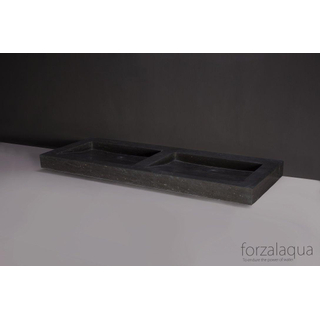 Forzalaqua Palermo Doppio Lavabo 140.5x51.5x9cm rectangulaire 2 lavabos 2 trous pour robinetterie pierre de taille adouci bleu gris